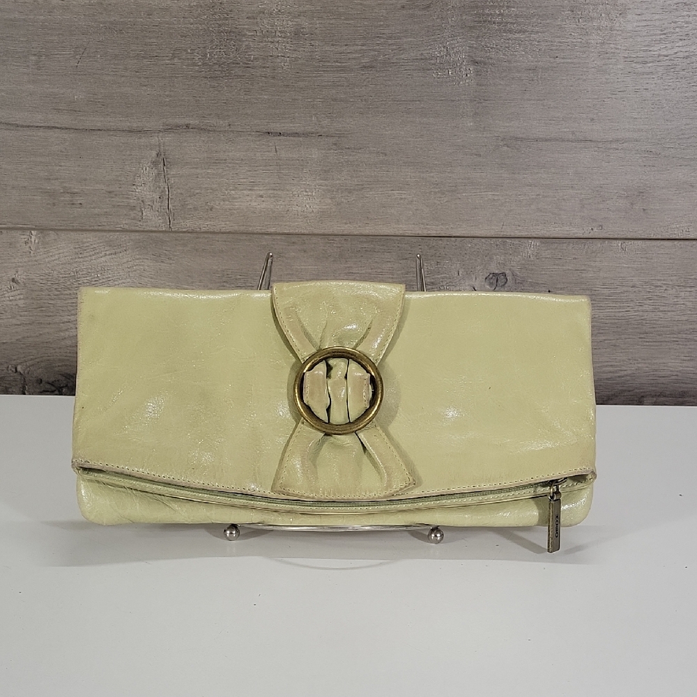 Hobo International Light Green Leather Clutch with Gold Ring Accent